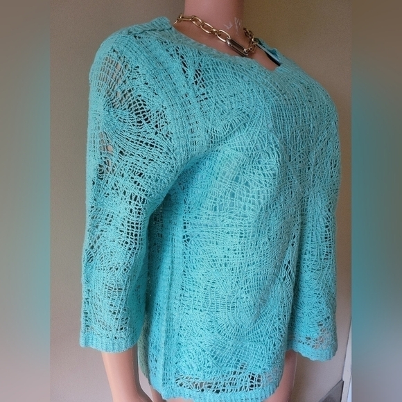 Soft  surroundings Turquoise crochet blouse size medium. - Picture 5 of 10